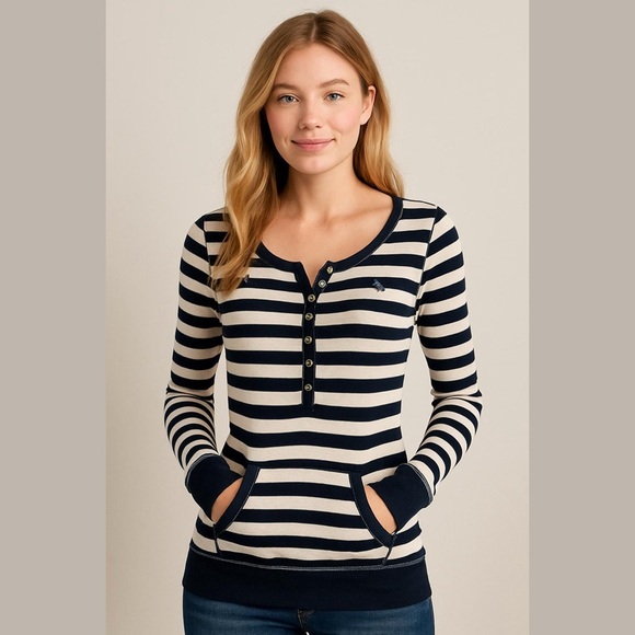 Abercrombie & Fitch Tops - Abercrombie & Fitch Striped Henley Tee Top Size Medium Blue and White Vintage